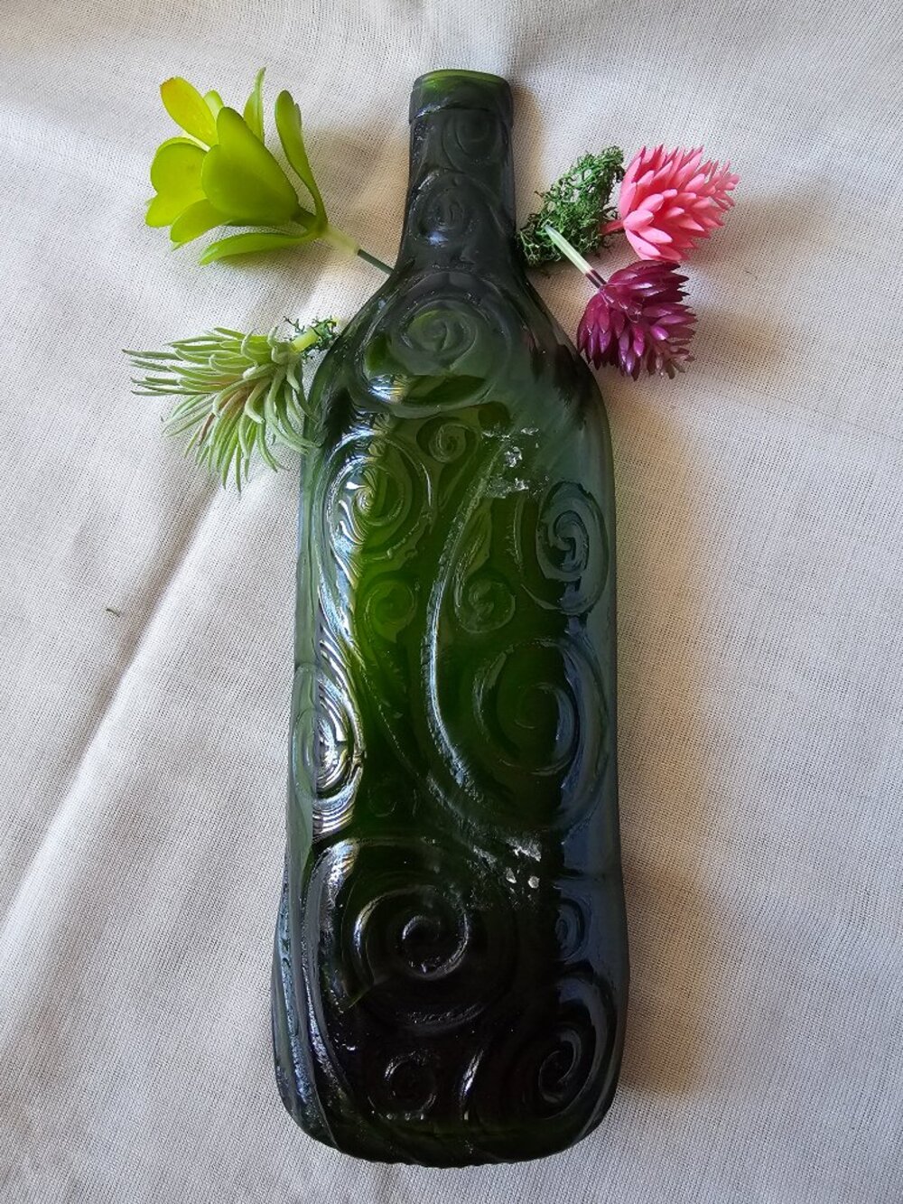 Handcrafted Flattened Wine Green Bottle/Cheese / Olive Tray / Server / Decor